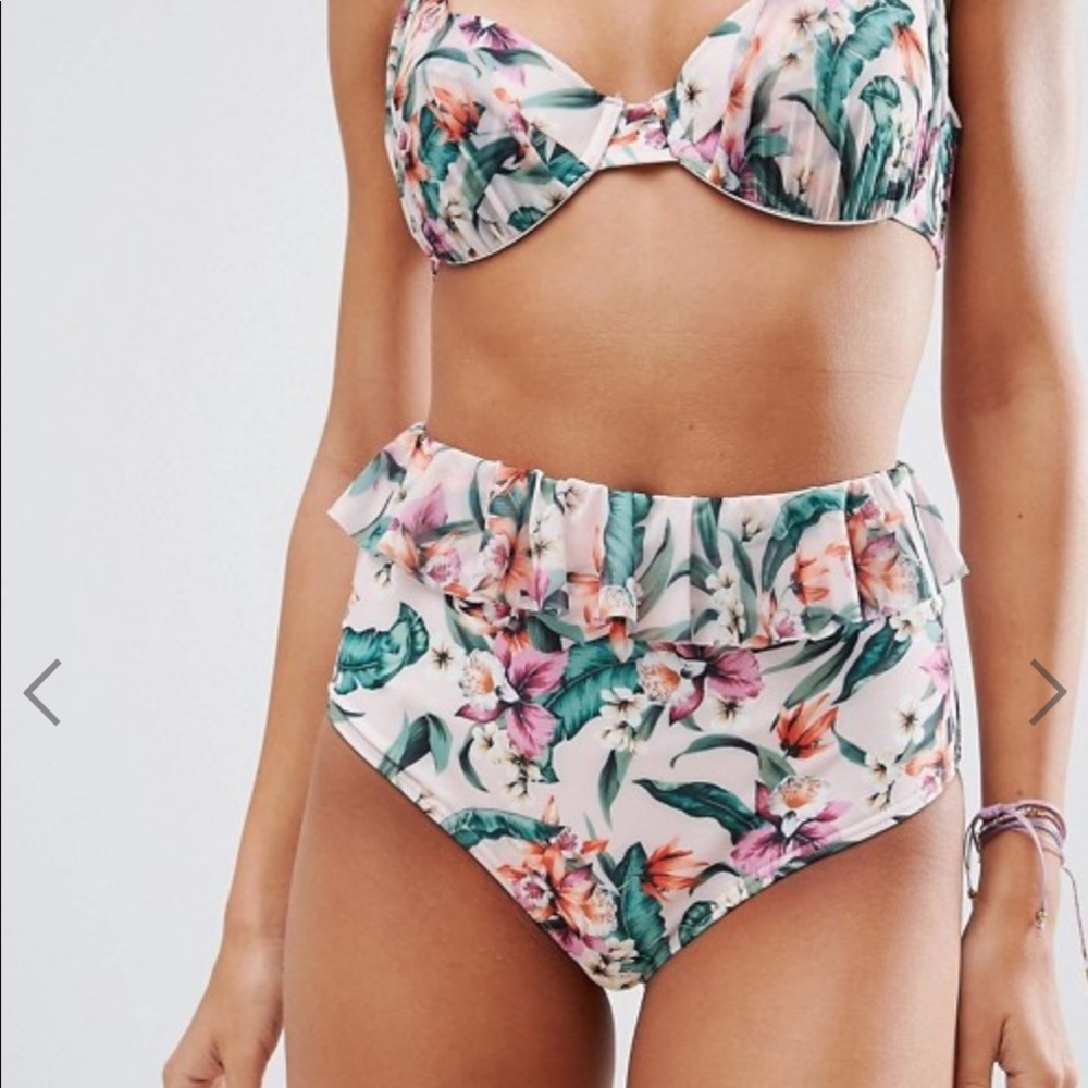 ASOS Tropical Frill High Waist Bikini Bottom